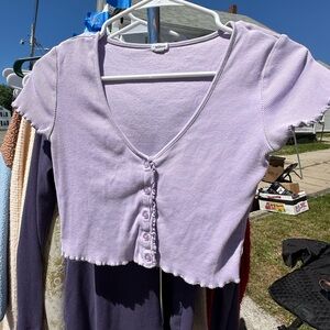 Purple button up crop